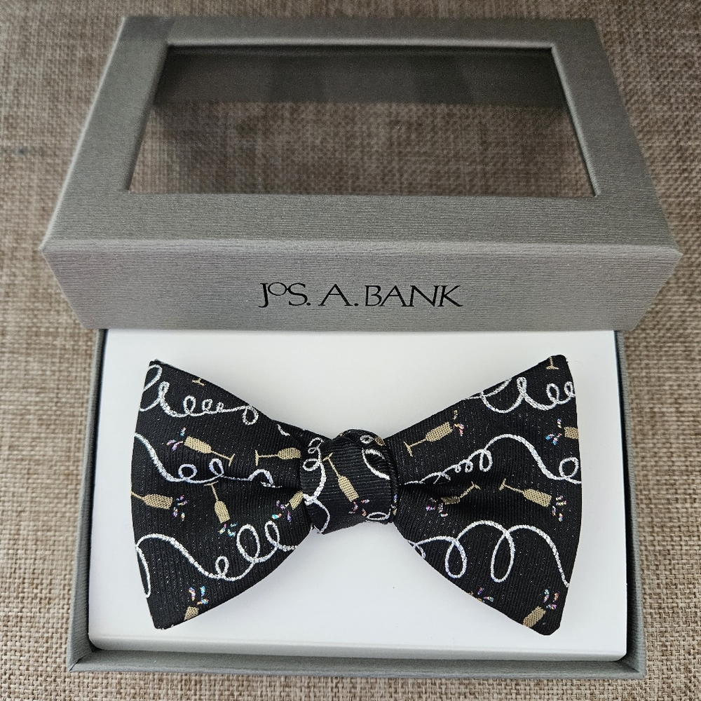 Jos A. Bank Black Pre-Tied Bow Tie with Champagne & Confetti NWT
